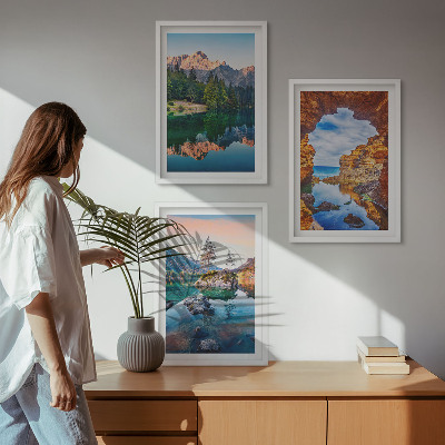 Lot de 3 tableaux pour salon Reflets des rochers des lacs de montagne