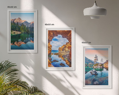 Lot de 3 tableaux pour salon Reflets des rochers des lacs de montagne