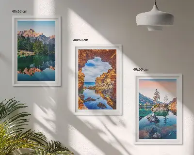 Lot de 3 tableaux pour salon représentant les reflets des rochers des lacs de montagne