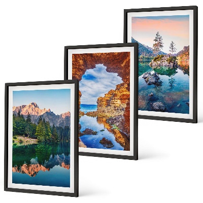 Lot de 3 tableaux pour salon Reflets des rochers des lacs de montagne