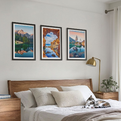 Lot de 3 tableaux pour salon Reflets des rochers des lacs de montagne