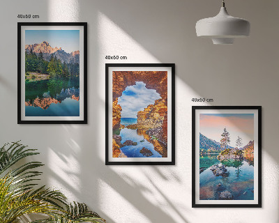 Lot de 3 tableaux pour salon Reflets des rochers des lacs de montagne