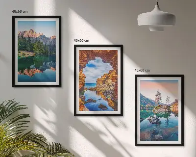 Lot de 3 tableaux pour salon représentant les reflets des rochers des lacs de montagne