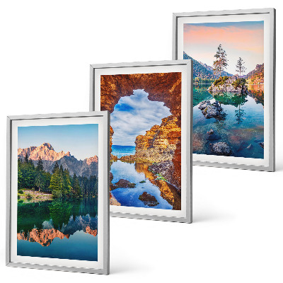 Lot de 3 tableaux pour salon Reflets des rochers des lacs de montagne