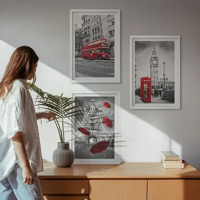 Cadre photo mural motif accents rouges Londres