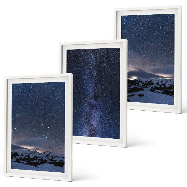 Lot de 3 tableaux pour salon Ciel nocturne montagnes étoiles