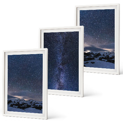 Lot de 3 tableaux pour salon Ciel nocturne montagnes étoiles