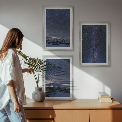 Lot de 3 tableaux pour salon Ciel nocturne montagnes étoiles