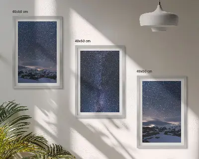 Lot de 3 tableaux pour salon représentant un ciel nocturne avec des montagnes et des étoiles
