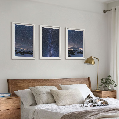 Lot de 3 tableaux pour salon Ciel nocturne montagnes étoiles