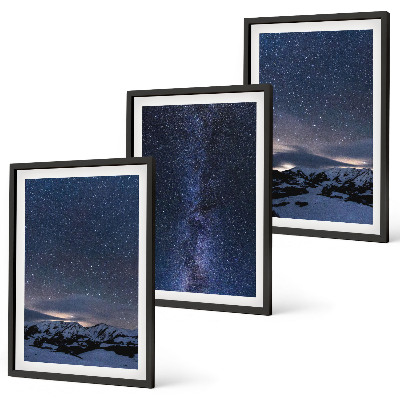 Lot de 3 tableaux pour salon Ciel nocturne montagnes étoiles