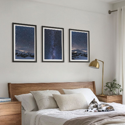 Lot de 3 tableaux pour salon Ciel nocturne montagnes étoiles