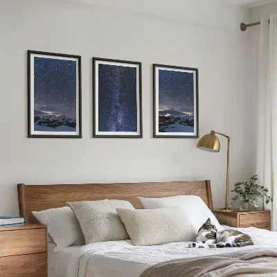 Lot de 3 tableaux pour salon représentant un ciel nocturne avec des montagnes et des étoiles