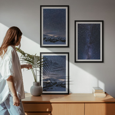 Lot de 3 tableaux pour salon Ciel nocturne montagnes étoiles