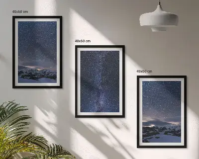 Lot de 3 tableaux pour salon représentant un ciel nocturne avec des montagnes et des étoiles