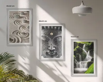 Lot de 3 tableaux pour salon motif zen de cascade et pierres de Bouddha