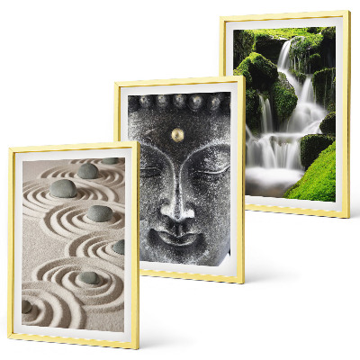 Lot de 3 tableaux pour salon La paix des pierres de la cascade zen de Buda