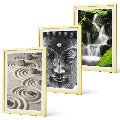 Lot de 3 tableaux pour salon motif zen de cascade et pierres de Bouddha