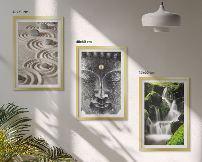Lot de 3 tableaux pour salon La paix des pierres de la cascade zen de Buda