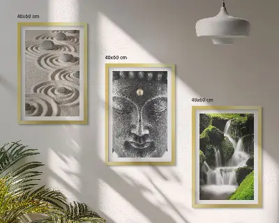 Lot de 3 tableaux pour salon motif zen de cascade et pierres de Bouddha