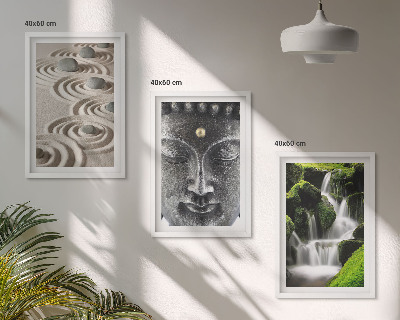 Lot de 3 tableaux pour salon La paix des pierres de la cascade zen de Buda