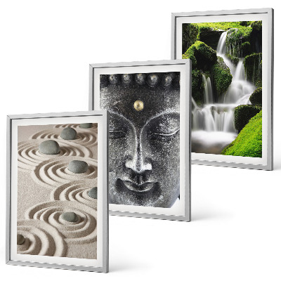 Lot de 3 tableaux pour salon La paix des pierres de la cascade zen de Buda