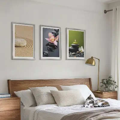 Lot de 3 tableaux pour salon avec motifs de pierres zen relaxants