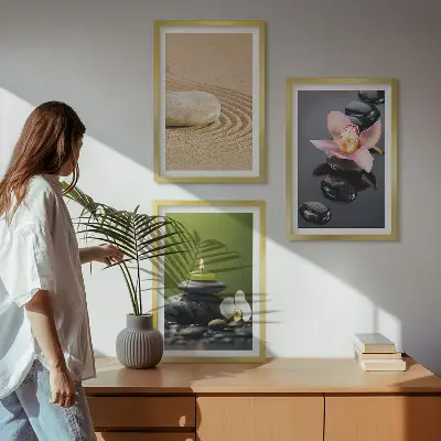 Lot de 3 tableaux pour salon avec motifs de pierres zen relaxants