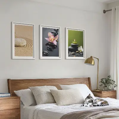 Lot de 3 tableaux pour salon avec motifs de pierres zen relaxants