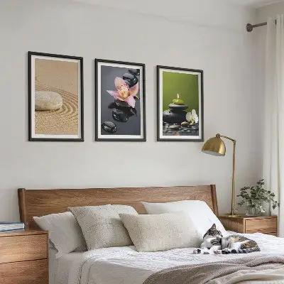 Lot de 3 tableaux pour salon avec motifs de pierres zen relaxants