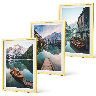 Cadre photo mural Lac, montagnes, bateaux, chalet