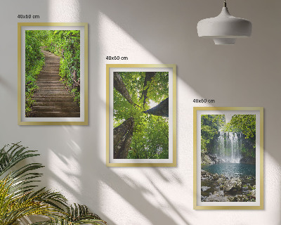 Lot de 3 tableaux pour salon Sentier forestier cascade végétation