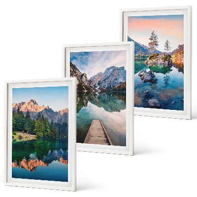 Lot de 3 tableaux pour salon Lacs de montagne forêt de reflet