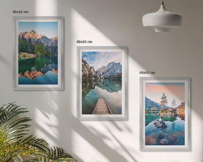 Lot de 3 tableaux pour salon Lacs de montagne forêt de reflet