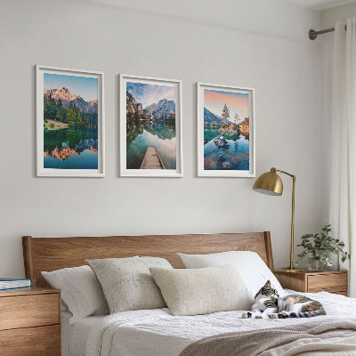Lot de 3 tableaux pour salon Lacs de montagne forêt de reflet