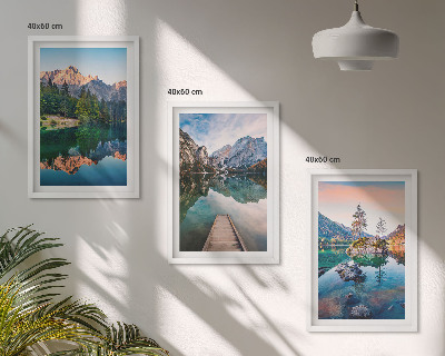 Lot de 3 tableaux pour salon Lacs de montagne forêt de reflet