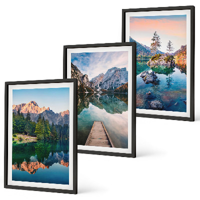 Lot de 3 tableaux pour salon Lacs de montagne forêt de reflet