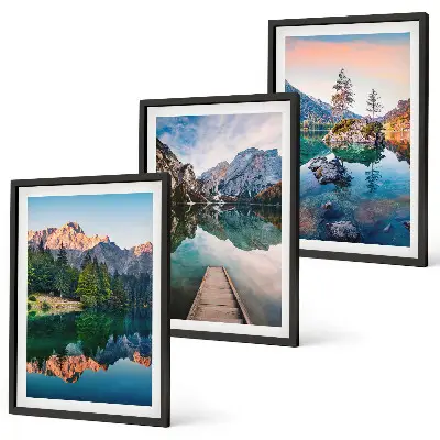 Lot de 3 tableaux pour salon représentant des lacs de montagne et une forêt avec reflets
