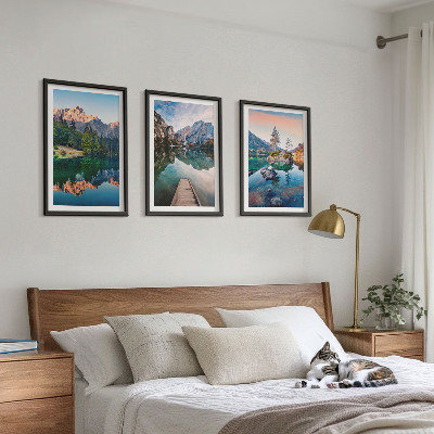 Lot de 3 tableaux pour salon Lacs de montagne forêt de reflet