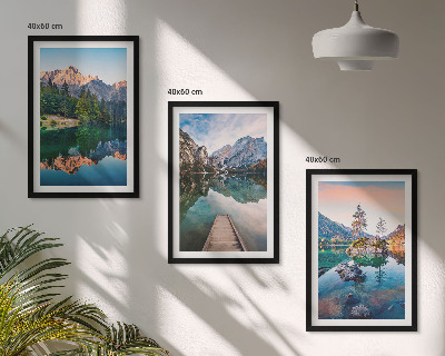 Lot de 3 tableaux pour salon Lacs de montagne forêt de reflet