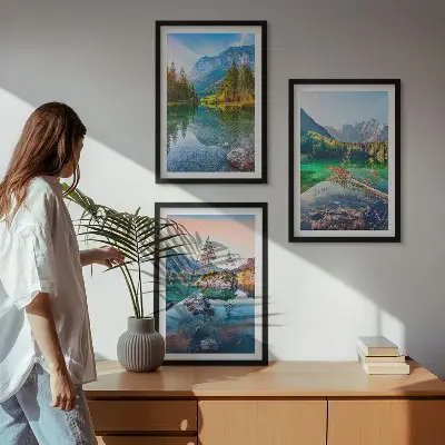 Lot de 3 tableaux pour salon paysage naturel de lacs de montagne