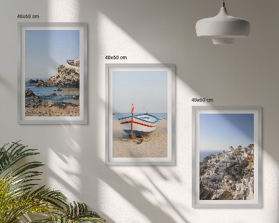 Lot de 3 tableaux pour salon Vues de la Grèce avec un bateau et des maisons