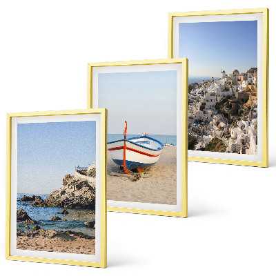Lot de 3 tableaux pour salon Vues de la Grèce avec un bateau et des maisons