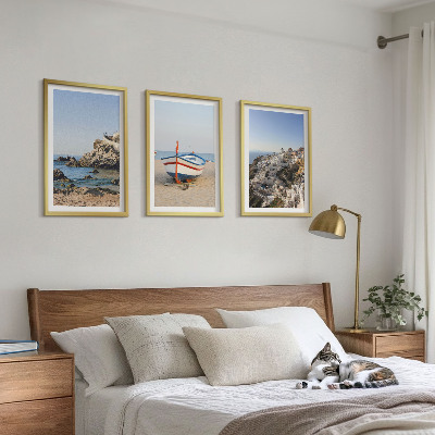 Lot de 3 tableaux pour salon Vues de la Grèce avec un bateau et des maisons