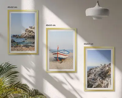 Lot de 3 tableaux pour salon représentant des vues de la Grèce avec un bateau et des maisons