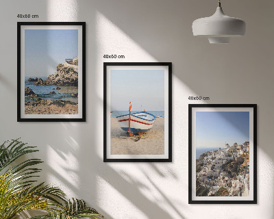 Lot de 3 tableaux pour salon Vues de la Grèce avec un bateau et des maisons