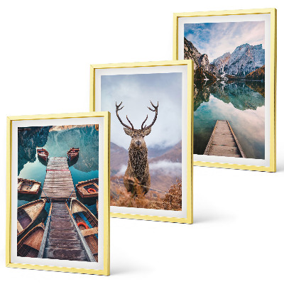 Cadre photo mural Lac bateaux montagnes de cerfs