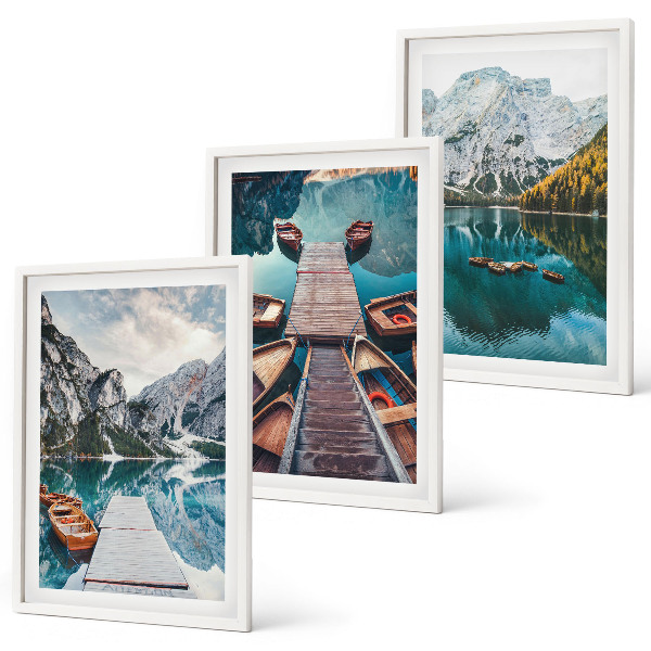 Lot de 3 tableaux pour salon Lac, ponts, montagnes