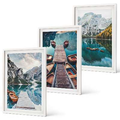 Lot de 3 tableaux pour salon Lac, ponts, montagnes