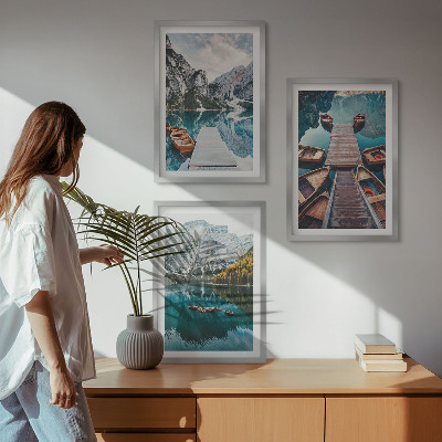 Lot de 3 tableaux pour salon Lac, ponts, montagnes